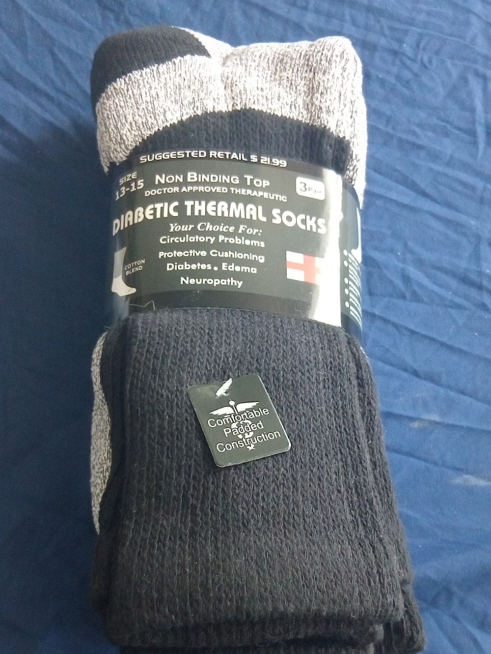 Diabetic Thermal Socks - Black/Grey Non-Binding Crew - Pack